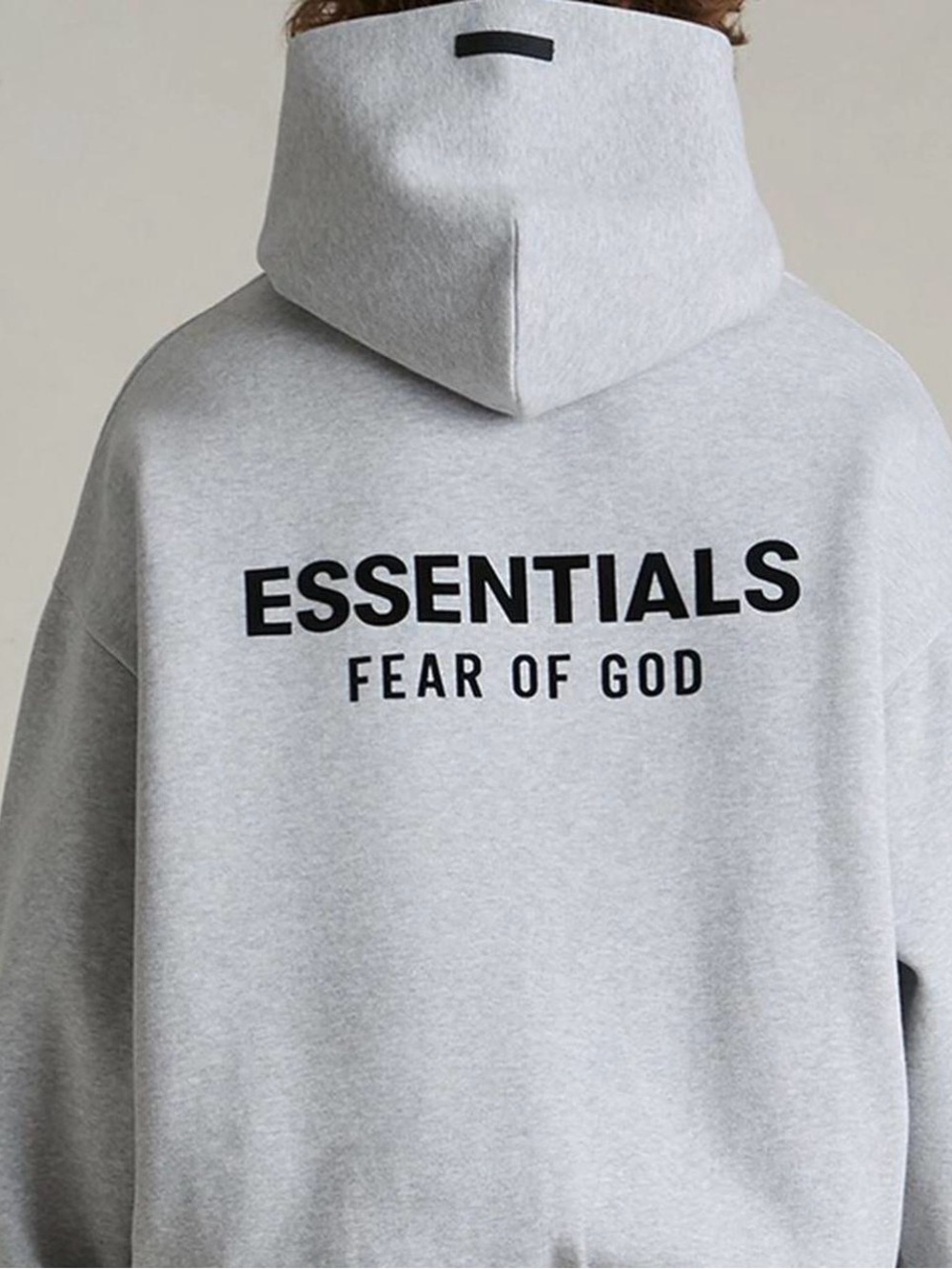 Fear of God Essentials Light Gray Hoodie with Black Logo